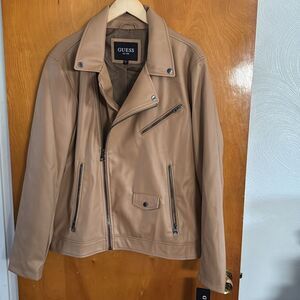 Guess Motorcycle Jacket Mens Large Brown Zip Pockets